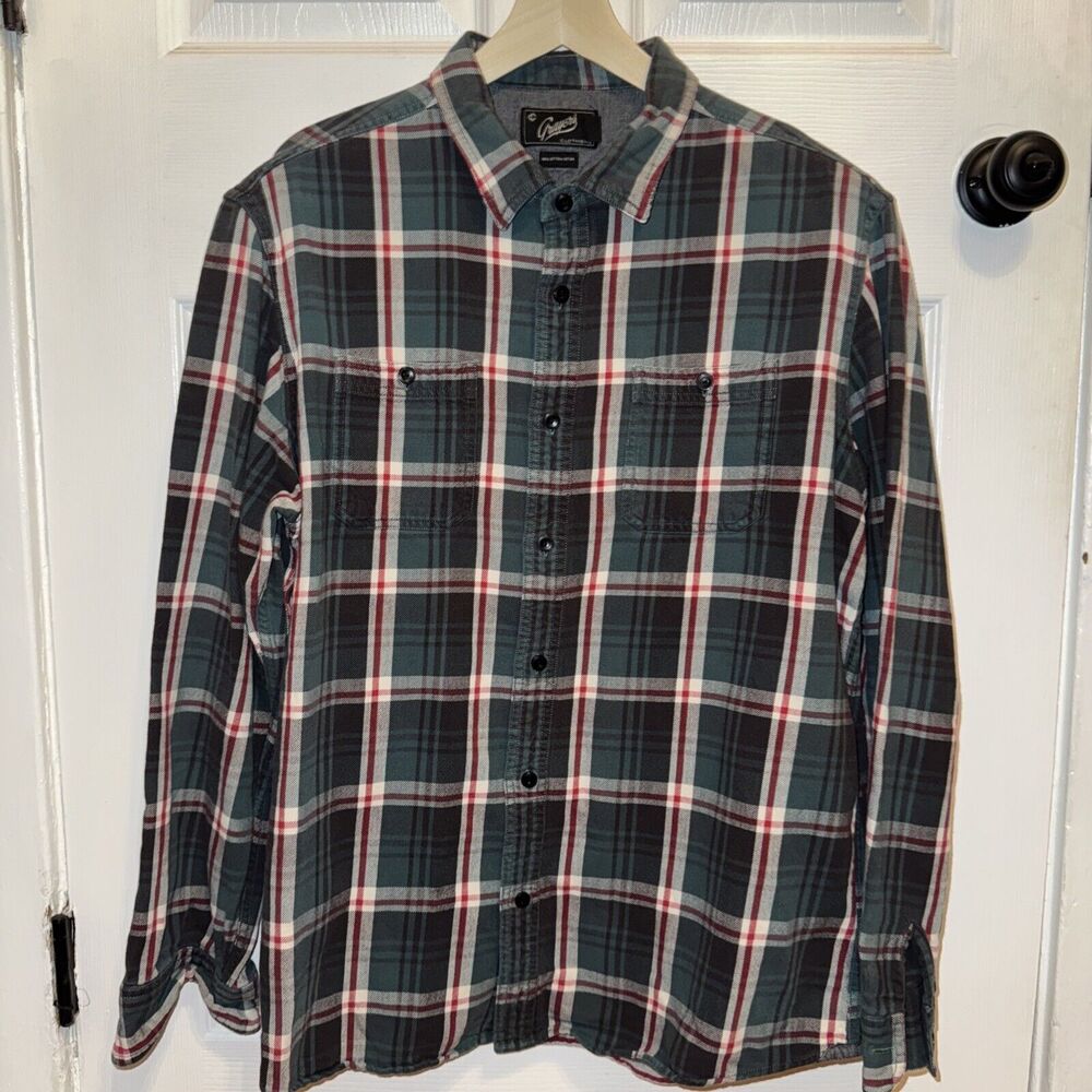 Grayers Clothiers Flannel Button Front Shirt Men's XLarge 100% Cotton Gree Plaid